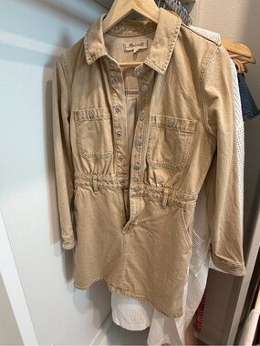 Madewell Tan Button-Front Utility Jacket Dress